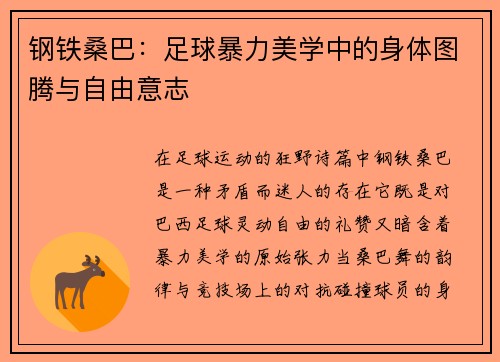 钢铁桑巴：足球暴力美学中的身体图腾与自由意志