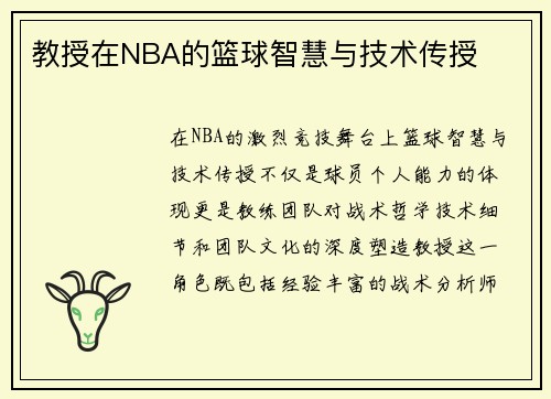 教授在NBA的篮球智慧与技术传授
