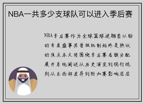 NBA一共多少支球队可以进入季后赛